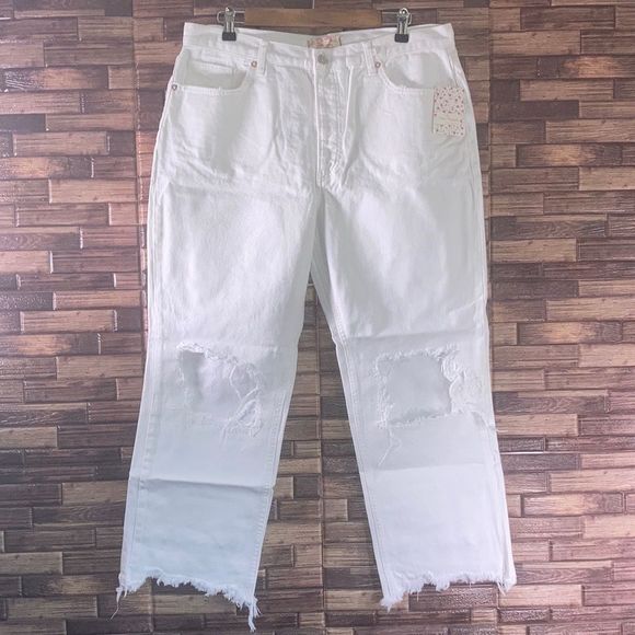 NWT Free People x We The Free Maggie Mid Rise Straight Optic White 32 - Picture 4 of 15